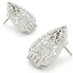 14 Karat White Gold Deco Style Diamond Earrings