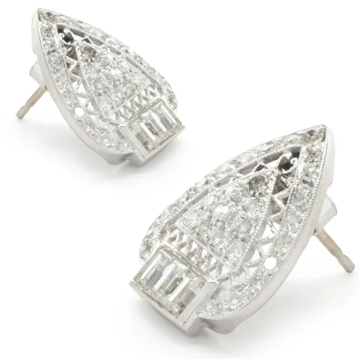 14 Karat White Gold Deco Style Diamond Earrings