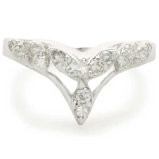 14 Karat White Gold Diamond V Band