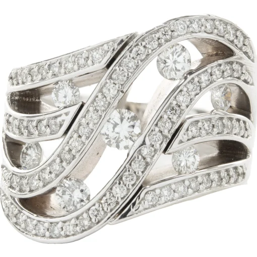 14 Karat White Gold Diamond Cut Out Wave Ring