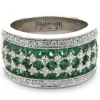 18 Karat White Gold Diamond and Emerald Seven Row Band