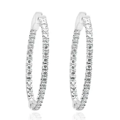 14 Karat White Gold Diamond Inside Outside Hoop Earrings