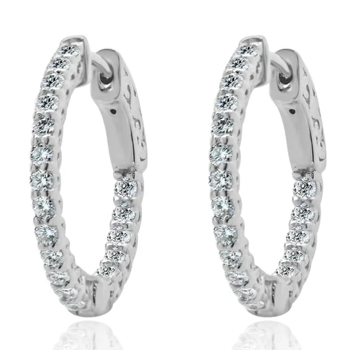 14 Karat White Gold Diamond Hoop Earrings