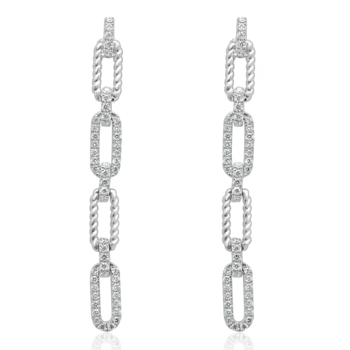 14 Karat White Gold Diamond Rectangle Drop Earrings
