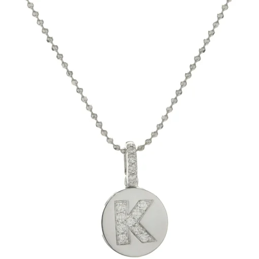 14 Karat White Gold Diamond “K” Necklace