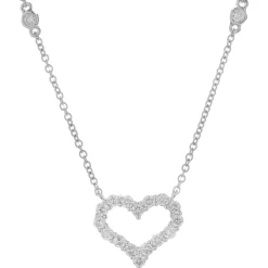 14 Karat White Gold Diamond Open Heart Necklace