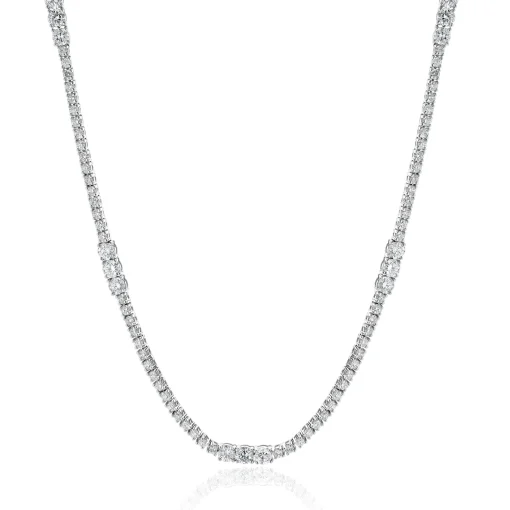 14 Karat White Gold Diamond Station Tennis Necklace