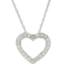 14 Karat White Gold Diamond Open Heart Necklace