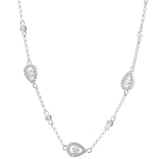 14 Karat White Gold Diamond Pear Shape Clusters By The Yard Necklace