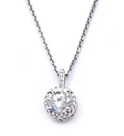 14 Karat White Gold Diamond Halo Necklace