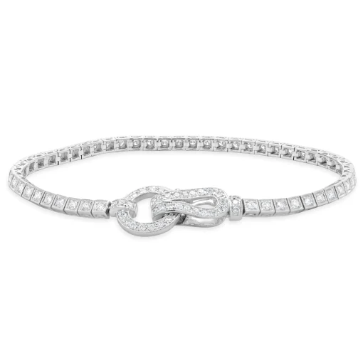 18 Karat White Gold Diamond Inline Bracelet with Buckle Clasp