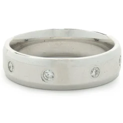 14 Karat White Gold Diamond Station 6MM Band