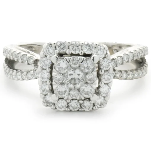 14 Karat White Gold Diamond Cluster Engagement Ring