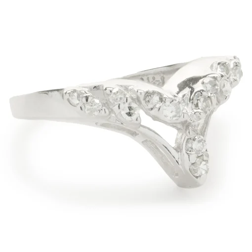 14 Karat White Gold Diamond V Band