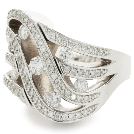 14 Karat White Gold Diamond Cut Out Wave Ring