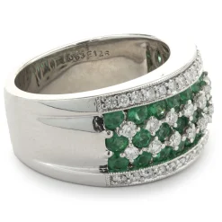 18 Karat White Gold Diamond and Emerald Seven Row Band