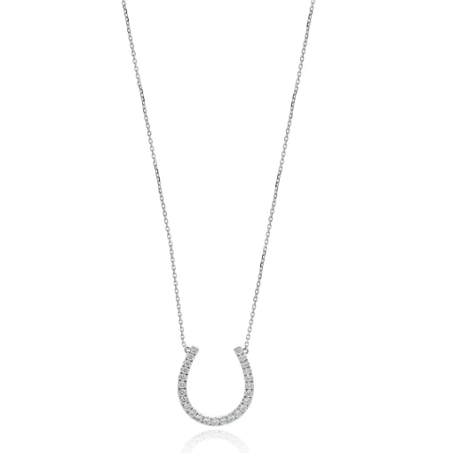 14 Karat White Gold Diamond Horseshoe Necklace