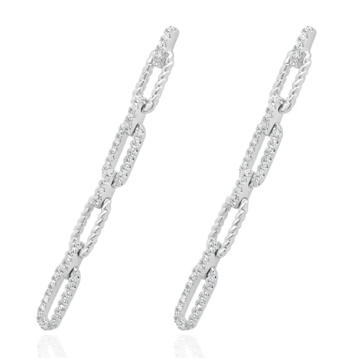 14 Karat White Gold Diamond Rectangle Drop Earrings