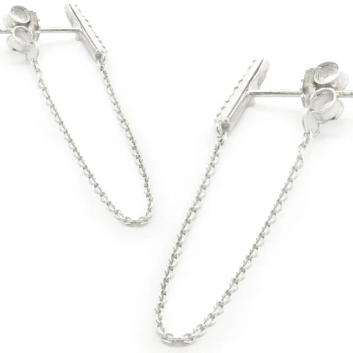 14 Karat White Gold Diamond Bar and Chain Drop Earrings