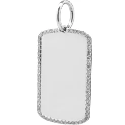14 Karat White Gold Diamond Dog Tag Pendant