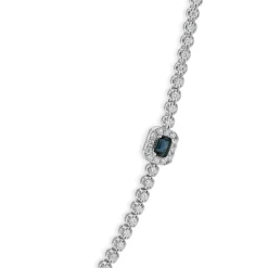 14 Karat White Gold Diamond Inline Necklace with Sapphire Stations