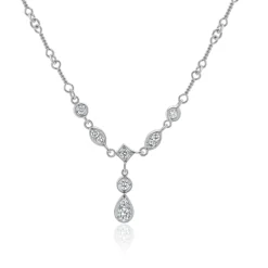 18 Karat White Gold Diamond Twisted Link Lariat Necklace