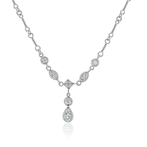 18 Karat White Gold Diamond Twisted Link Lariat Necklace
