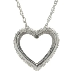 14 Karat White Gold Diamond Open Heart Necklace