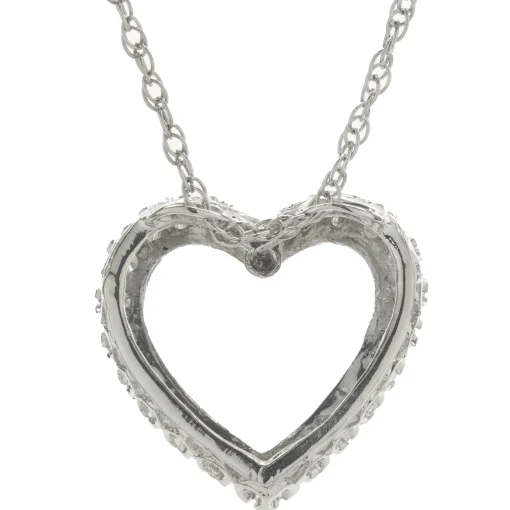 14 Karat White Gold Diamond Open Heart Necklace
