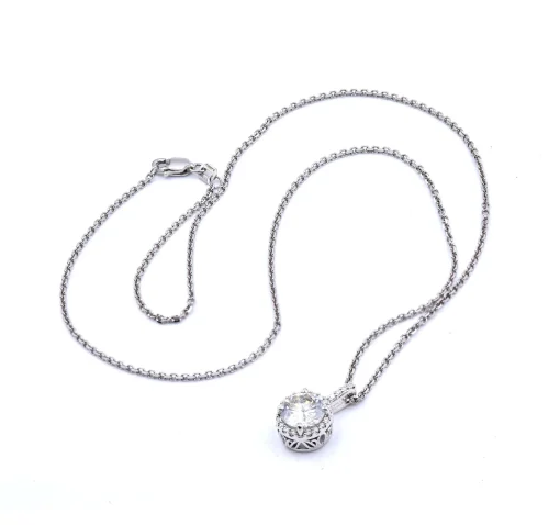 14 Karat White Gold Diamond Halo Necklace