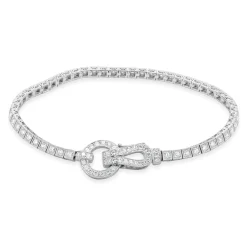 18 Karat White Gold Diamond Inline Bracelet with Buckle Clasp