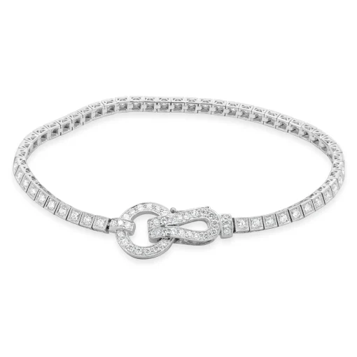 18 Karat White Gold Diamond Inline Bracelet with Buckle Clasp