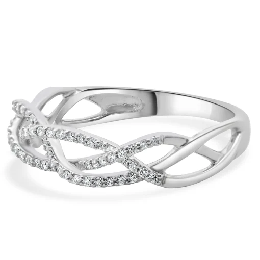 10 Karat White Gold Diamond Braided Band