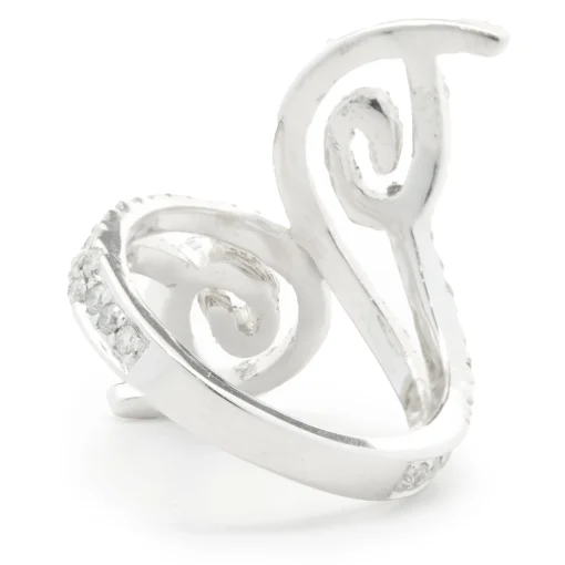 18 Karat White Gold Diamond Floral Long Finger Ring
