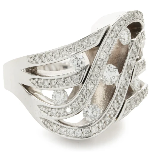 14 Karat White Gold Diamond Cut Out Wave Ring