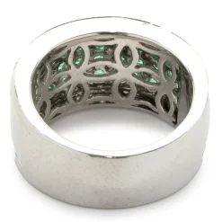 18 Karat White Gold Diamond and Emerald Seven Row Band