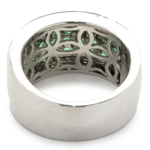 18 Karat White Gold Diamond and Emerald Seven Row Band