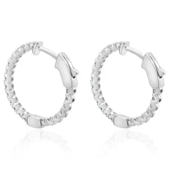 14 Karat White Gold Diamond Inside Outside Hoop Earrings