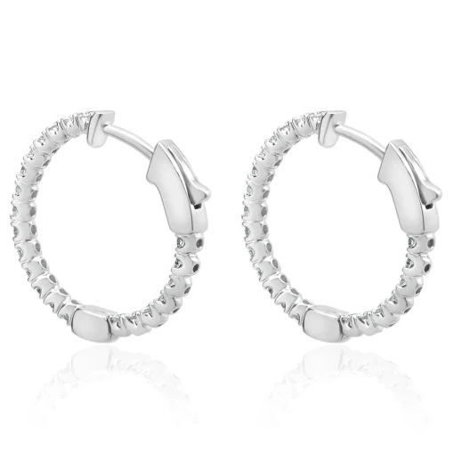 14 Karat White Gold Diamond Inside Outside Hoop Earrings