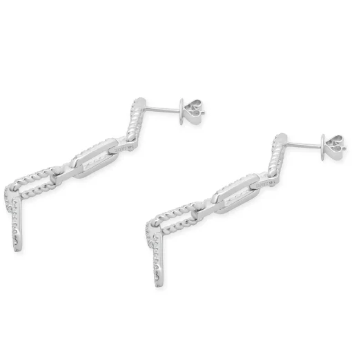 14 Karat White Gold Diamond Rectangle Drop Earrings