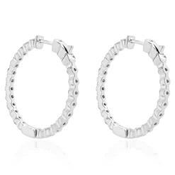 14 Karat White Gold Diamond Inside Outside Hoop Earrings