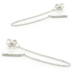 14 Karat White Gold Diamond Bar and Chain Drop Earrings
