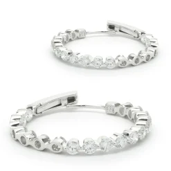 14 Karat White Gold Diamond Inside and Outside Hoop Earrings