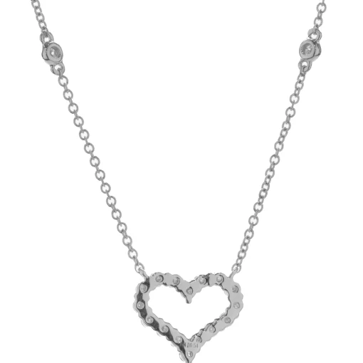 14 Karat White Gold Diamond Open Heart Necklace