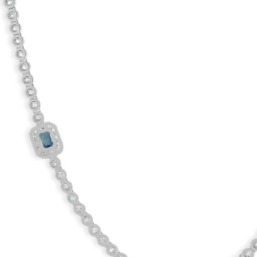 14 Karat White Gold Diamond Inline Necklace with Sapphire Stations