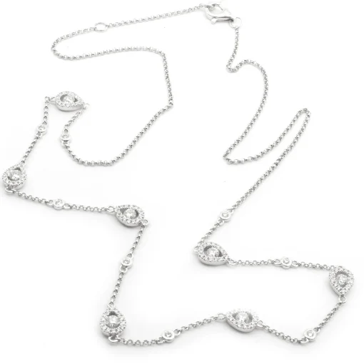 14 Karat White Gold Diamond Pear Shape Clusters By The Yard Necklace