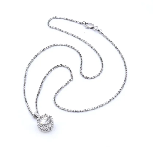 14 Karat White Gold Diamond Halo Necklace