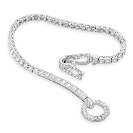 18 Karat White Gold Diamond Inline Bracelet with Buckle Clasp