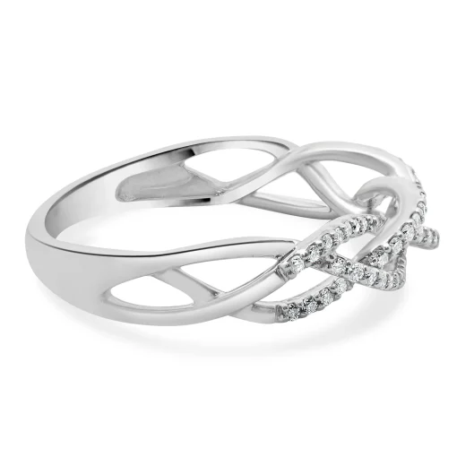 10 Karat White Gold Diamond Braided Band