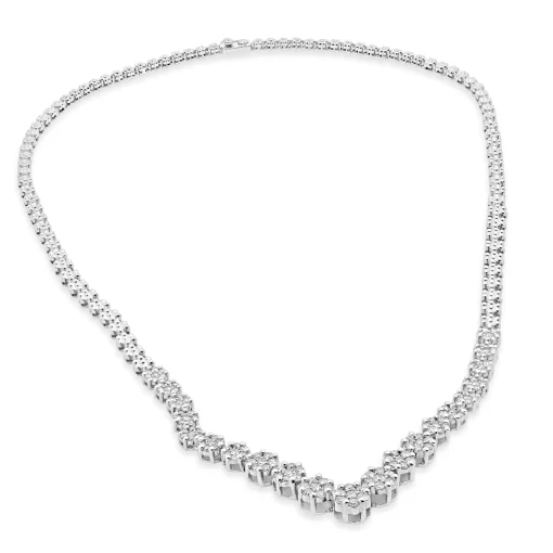 14 Karat White Gold Diamond Cluster Collar Necklace